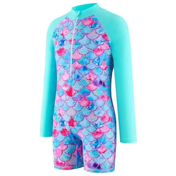 MEZZALL Surfwear Long Sleeve Swimsuit Vacation Hawaii Beachwear For Girls Boys, Sky Blue, 5-6 Years