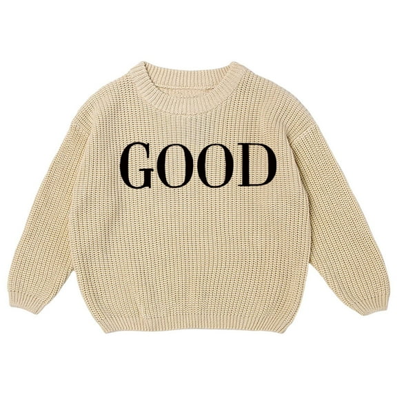 MEZZALL Sweater Girls Hand Embroidered Solid Color Knit Delicate Letter Embroidery Design Soft Comfortable Baby Toddler Kids Tops Cute Knitwear Long Sleeve O-Neck Child Dailywear
