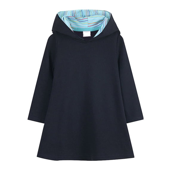 MEZZALL Sweatshirt Hoodie Pullover Tops Dress For Girls New Solid Color School Dress For Spring Fall Comfort Toddler Dailywear, Dark Blue, 6-7 Years