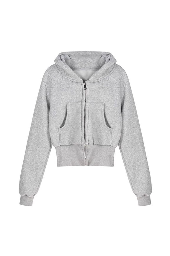 Sweatshirts For Women Solid Color Long Sleeve Hoodies Crop Cardigan With Zipper Jacket Basic Daily Outdoor Relaxed Fit Travel Tops