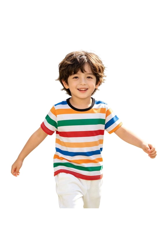 T-Shirts Breathable Mesh Knit Striped Crewneck Kids Short Sleeve Summer Tops For Everyday Adventure Adorable Dailywear