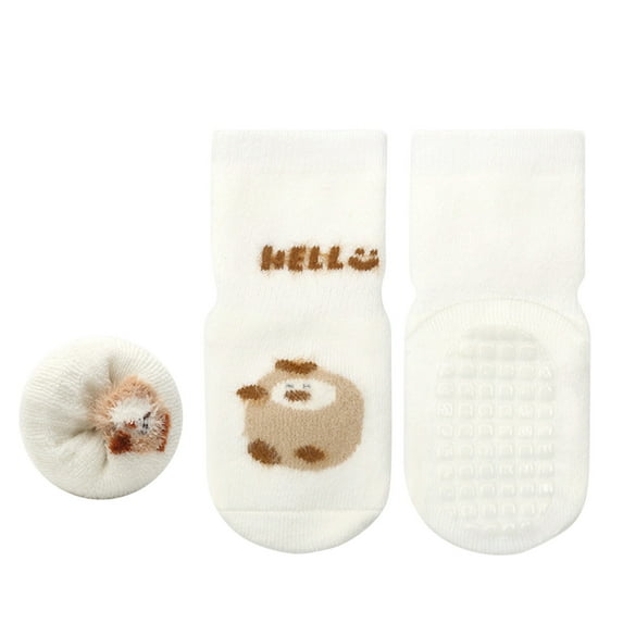 MEZZALL Toddler Baby Boys Girls Cartoon Non- Crew Socks With Grip Botttom Cotton Thick Winter Warm Slipper Socks Versatile Footwear, White, 0-12 Months