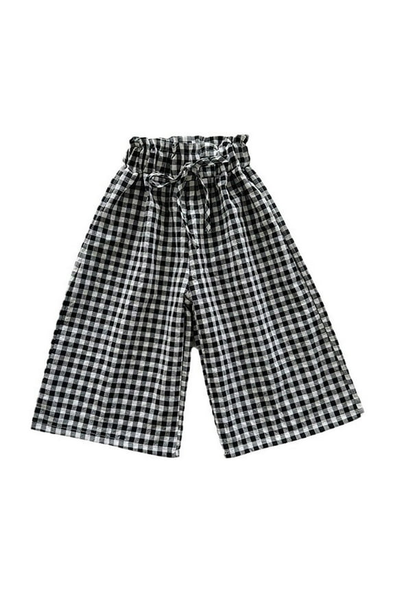 Toddler Baby Girl Boy Classic Pants Plaid Elastic Jogger Gingham Long Pants Summer Fall Wide Leg Pants Relaxed Fit Dailywear, Black, 3-4 Years