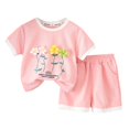 thumbnail image 1 of MEZZALL Toddler Baby Girls Floral Round Neck Short Sleeve Outfit Set Summer 2PCS Casual Tops & Shorts, 3-4 Years, 1 of 9