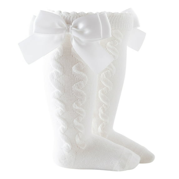 MEZZALL Toddler Baby Kids Girls Solid Color Knee-High Socks Stockings Mid-Calf Length Princess Sock Comfort Dailywear, Beige, 18-36 Months