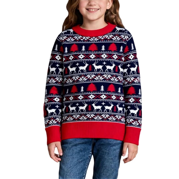 MEZZALL Toddler Boys Girls Christmas Cartoon Prints Sweater Long Sleeve Warm Knitted Pullover Knitwear Xmas Tops Fashionable O-Neck Child Dailywear