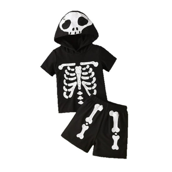 MEZZALL Toddler Boys Girls Halloween Short Sleeve Cartoon Prints Hooded T Shirt Tops Shorts Outfits Relaxed Fit Clothing