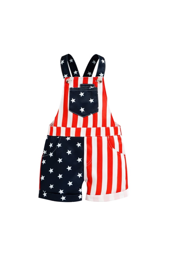 Toddler Boys Girls Independence Day Striped Printed Overalls Shorts With Pocket Spaghetti Trousers Romper 4th Of July Jumpsuit Relaxed Fit Dailywear, Blue, 2-3 Years