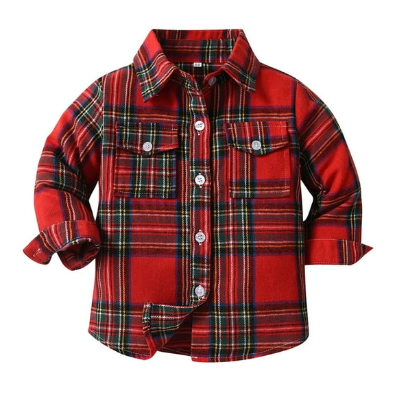 MEZZALL Toddler Boys Girls Shirt Coat Jacket Plaid Long Sleeve Kids Lapel Button Tops Outwear Cozy Dailywear, Red, 6-7 Years
