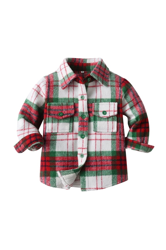 Toddler Boys Girls Shirt Coat Jacket Plaid Long Sleeve Kids Lapel Button Tops Outwear Fashionable Streetwear