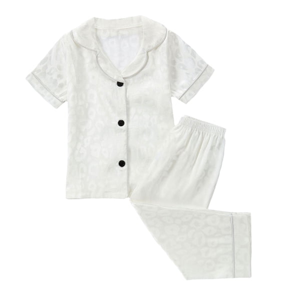 MEZZALL Toddler Boys Girls Short Sleeve Leopard Tops T-Shirt Tshirts Pants Casual Outfits Versatile Dailywear, White, 4-5 Years