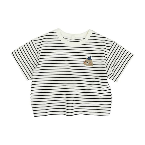 MEZZALL Toddler Boys Girls Short Sleeve Summer Casual Cartoon Prints Tops Beach Holiday Striped Shirts T Shirt Versatile Baby Wear