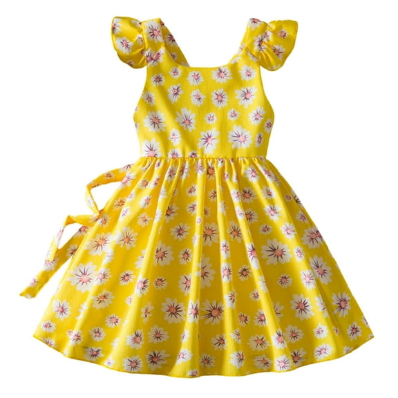 MEZZALL Toddler Children Girls Sleeveless Spaghetti Flowers Prints Dresses Summer Beach Sundress Trendy, 4-5 Years