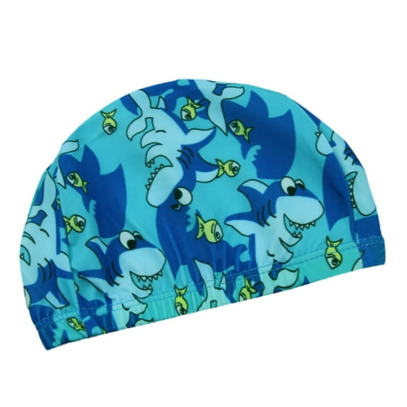 MEZZALL Children Swim Cap Cute Cartoon Design Comfortable For Boys Girls Kids Babies And Students Fabric Swimming Cap, Dark , One Size