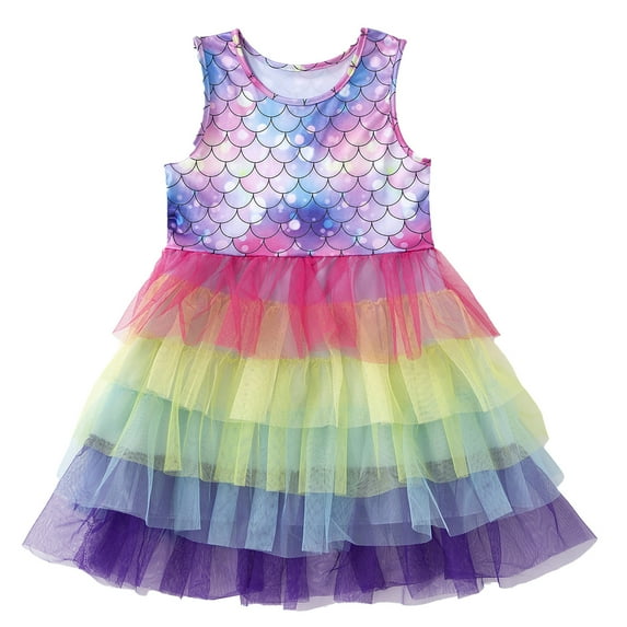 MEZZALL Toddler Girl Summer Short Sleeve Tutu Party Wedding Birthday Dress Sundress, Dark , 6-7 Years