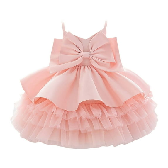 MEZZALL Toddler Girls 1st Birthday Princess Dress With Bow & Tulle Skirt Strapless Flower Girl Party Gown For Baby 1 3 Years Relaxed Fit Baby Wear 18-24M
