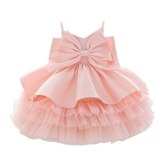 MEZZALL Toddler Girls 1st Birthday Princess Dress With Bow & Tulle Skirt Strapless Flower Girl Party Gown For Baby 1 3 Years Versatile Baby Wear 12-18M