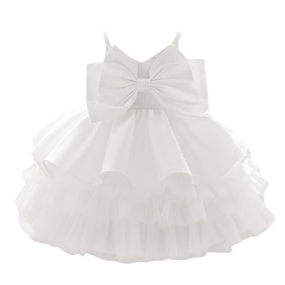 MEZZALL Toddler Girls 1st Birthday Princess Dress With Bow & Tulle Skirt Strapless Flower Girl Party Gown For Baby 1 3 Years Classic Baby Wear 18-24M