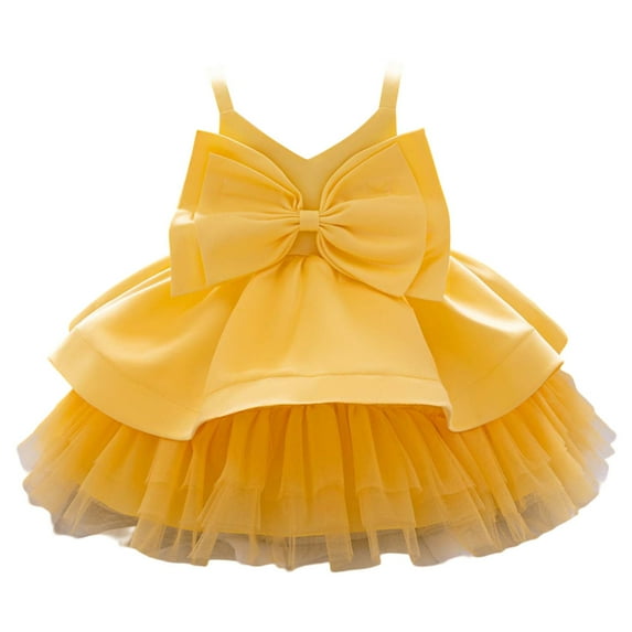 MEZZALL Toddler Girls 1st Birthday Princess Dress With Bow & Tulle Skirt Strapless Flower Girl Party Gown For Baby 1 3 Years Cute Baby Wear 18-24M