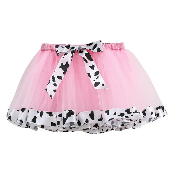 MEZZALL Toddler Girls Birthday Party Tutu Skirt Performance Skirt Bowkot Cute Fashion Cow Stripe Printing Skirt Cute Dailywear, Pink, 6-8 Years