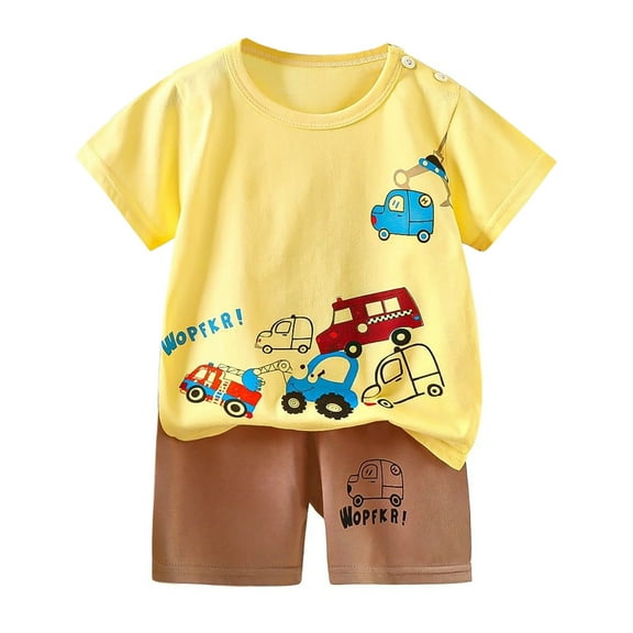 MEZZALL Toddler Girls Boys Summer Short Sleeve Cartoon Prints Tops Shorts 2PCS Outfits Clothes Sets For Children 5-6 Years Trendy Kids Wear