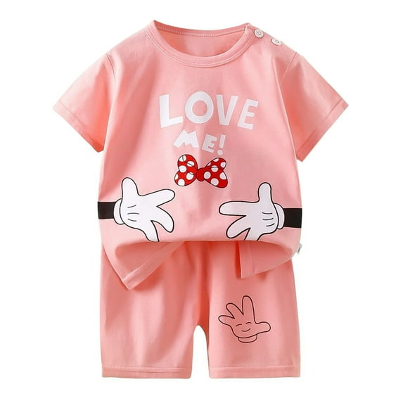 MEZZALL Toddler Girls Boys Summer Short Sleeve Cartoon Prints Tops Shorts 2PCS Outfits Clothes Sets For Children 6-12 Months Soft Baby Wear