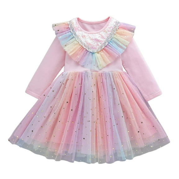 MEZZALL Toddler Girls Dresses Winter Long Sleeve Tutu Party Dress For Girl 2 10 Years Xmas G Trendy Sundress, Pink, 8-10 Years