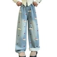 thumbnail image 1 of MEZZALL Toddler Girls Fashion Cute Personality Cartoon Lined Pants Elastic Waist Wide Leg Jeans Trousers Casual Demin Pants With Pockets Trousers Classic, 6-7 Years, 1 of 9