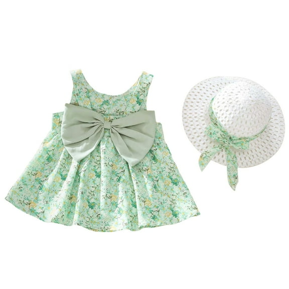 MEZZALL Toddler Girls' Floral Sleeveless Dress With Bow Detail Summer Princess Party Dress 110/11 Soft Baby Wear