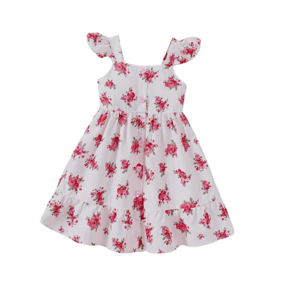 MEZZALL Toddler Girls Flutter Sleeve Floral Dress Sundress Spring Summer Casual Comfortable Outfits, Red, 2-3 Years