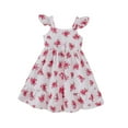 thumbnail image 1 of MEZZALL Toddler Girls Flutter Sleeve Floral Dress Sundress Spring Summer Casual Comfortable Outfits, Red, 6-7 Years, 1 of 6