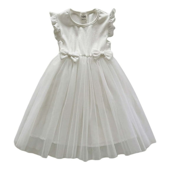 MEZZALL Toddler Girls Fly Sleeves Colorful Flower Prints Embroidery Bowknot Dress Dance Party Dresses Clothes 3-4 Years Stylish Baby Sundress