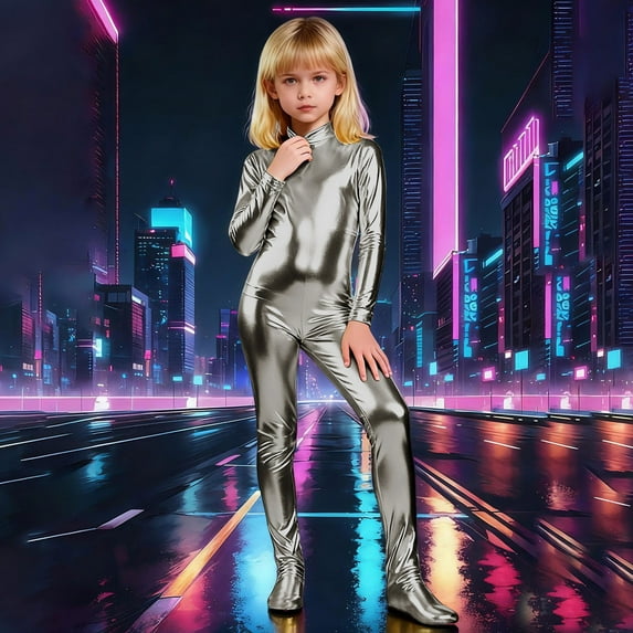 MEZZALL Toddler Girls High Neck Long Sleeve Glitter Romper Jumpsuit Full Zipper Performance For Dance Gymnastics Party Stage Show Cute Spring Child One-Pieces