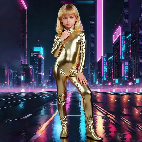 MEZZALL Toddler Girls High Neck Long Sleeve Glitter Romper Jumpsuit Full Zipper Performance For Dance Gymnastics Party Stage Show Fashionable Spring Child One-Pieces