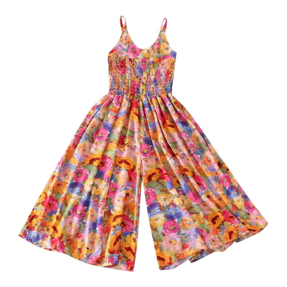 MEZZALL Toddler Girls Jumpsuit Spaghetti Straps Summer Sleeveless Casual Bodysuit Loose Pants Wide Leg Fashion Holiday Onesie For Kids And Relaxed Fit Baby Wear