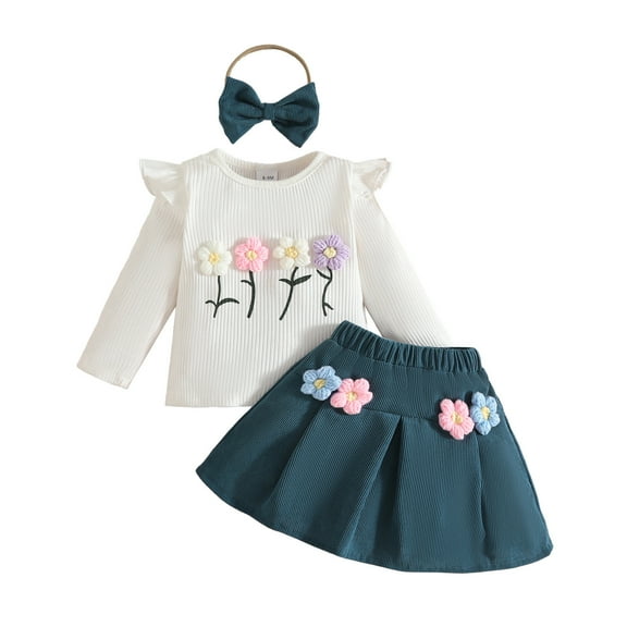 MEZZALL Toddler Girls Long Sleeve Floral Prints T Shirt Tops Skirts Outfits Fashionable Clothing