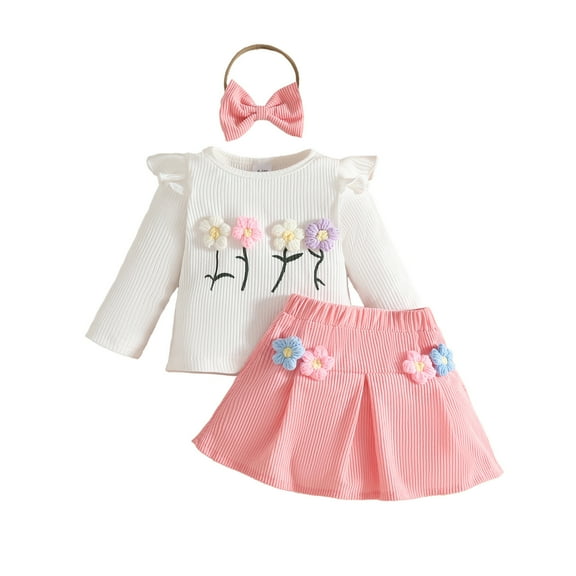 MEZZALL Toddler Girls Long Sleeve Floral Prints T Shirt Tops Skirts Outfits Stylish Clothing