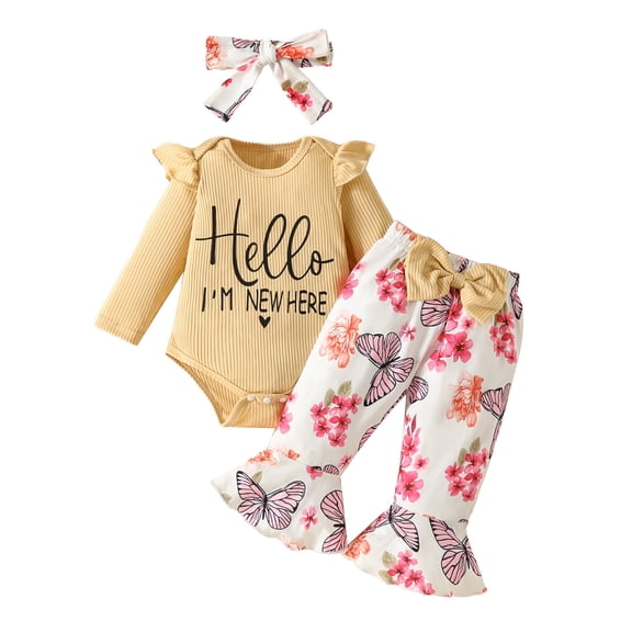 MEZZALL Toddler Girls Long Sleeve Letter Print Tops And Bell Bottoms Pants Outfits Clothes Set For Children Kids