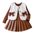 thumbnail image 1 of MEZZALL Toddler Girls Long Sleeve Sweater And Brushed Vest Tops And Pleated Skirt Outfits Leisure Knitwear, Brown, 6-7 Years, 1 of 8