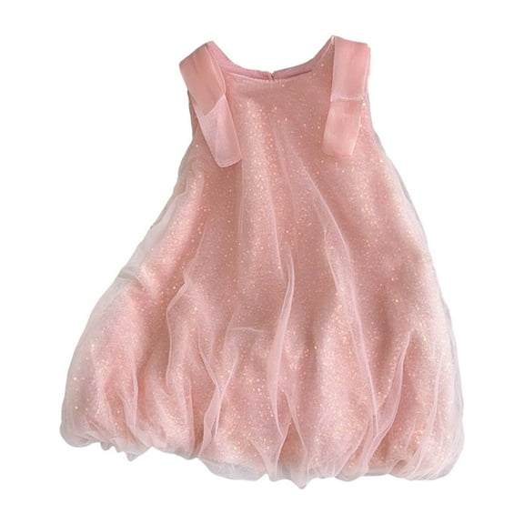 MEZZALL Toddler Girls Sequin Dress A-Line Sleeveless Sparkly Gown Party Dresses With U Trim Versatile, 5-6 Years