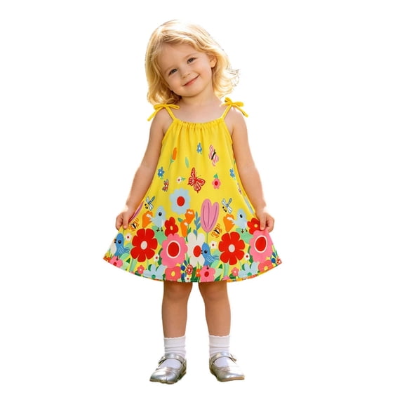 MEZZALL Toddler Girls Sleeveless Bowknot Floral Spaghetti Straps Dress Dance Party Dresses O-Neck Lovely Sundress