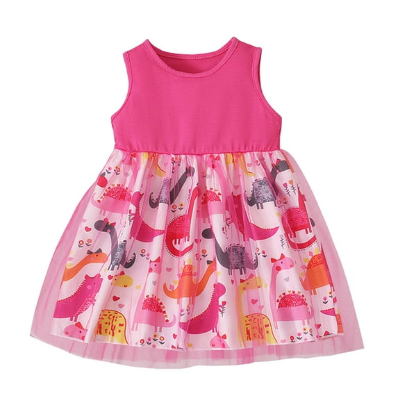 MEZZALL Toddler Girls Sleeveless Dinosaur Print Dress Dance Party Dresses Clothes 6Months-4 Years