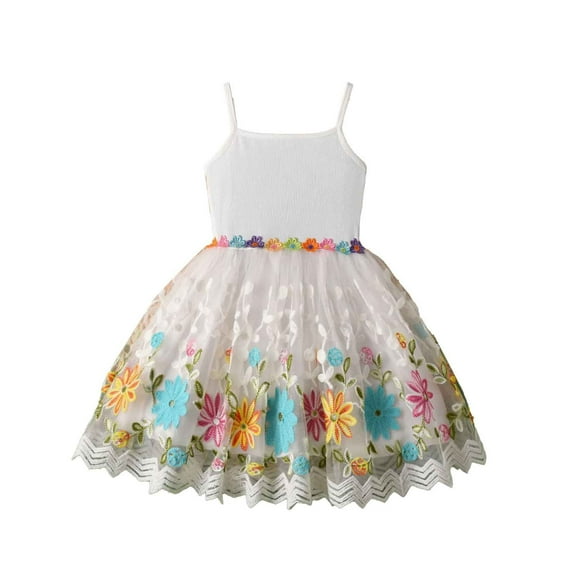 MEZZALL Toddler Girls Sleeveless Holiday Party Birthday Floral Embroider Dress Dance Party Princess Dresses Versatile Baby Wear