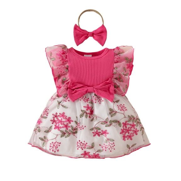 MEZZALL Toddler Girls Sleeveless Holiday Party Birthday Mesh Dress Dance Party Princess Dresses 12-18 Months Leisure Baby Sundress