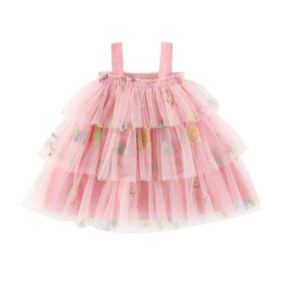 MEZZALL Toddler Girls Sleeveless Holiday Party Birthday Tiered Mesh Dress Dance Party Princess Dresses 18-24 Months Lovely Kids Sundress