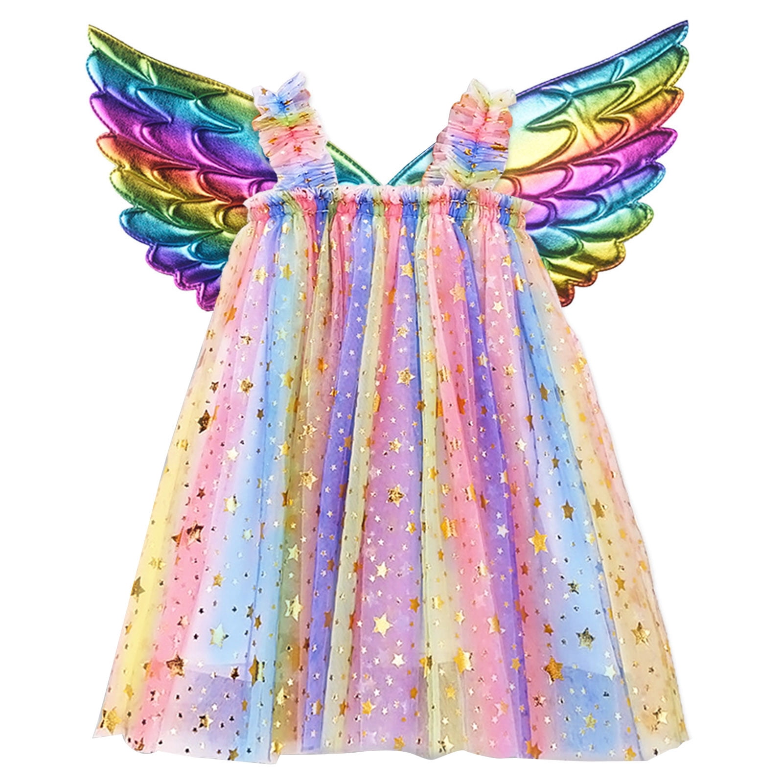 MEZZALL Toddler Girls Sleeveless Rainbow Tie Dyed Star Sequin Tulle Ruffles Princess Dress Dance Party Dresses Sundress Breathable Sundress, Purple, 4-5 Years