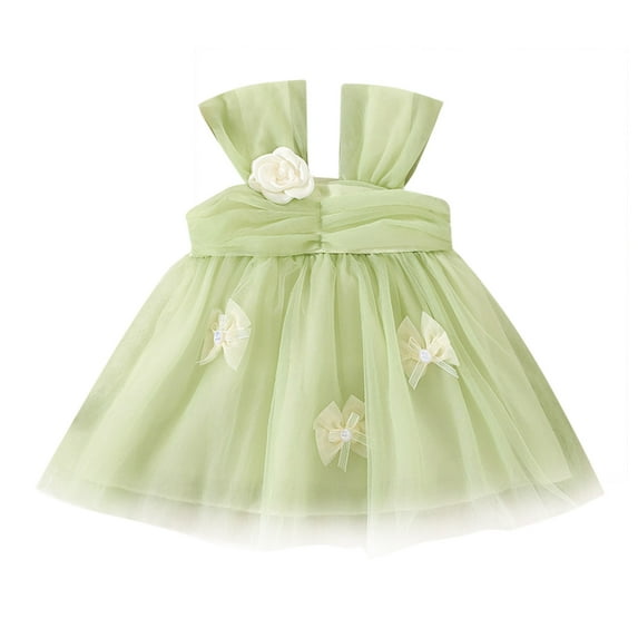 MEZZALL Toddler Girls Sleeveless Solid Color Flower Tulle Dress Dance Party Princess Dresses Sundress Breathable Sundress, Green, 2-3 Years