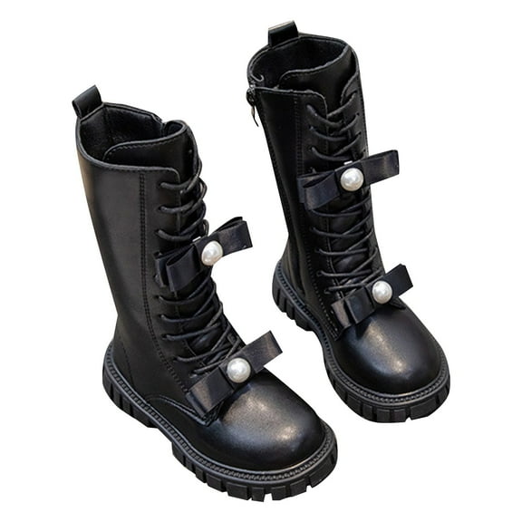 MEZZALL Toddler Girls Winter Fashion Boots Warm Long Calf Height Leather Booties For Kids Stylish Boots Non- Comfortable Shoes Cozy