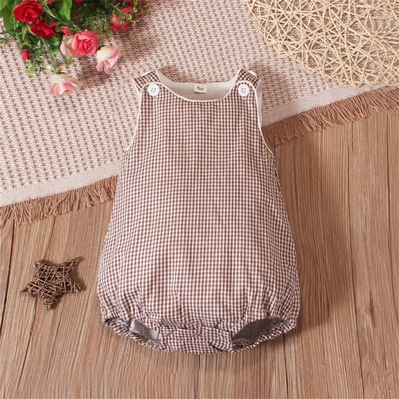 MEZZALL Toddler Jumpsuit Baby Boys Girls Summer Sleeveless Plaid Romper Bodysuit Casual Soft Onesie Playwear Relaxed Fit O-Neck Spring Child One-Pieces