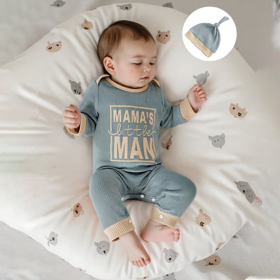 MEZZALL Toddler Jumpsuit Girls Ribbed Bodysuit Long Sleeve Letter Print Cute Onesie With Matching Hat Autumn Winter Baby Versatile O-Neck Spring Child One-Pieces